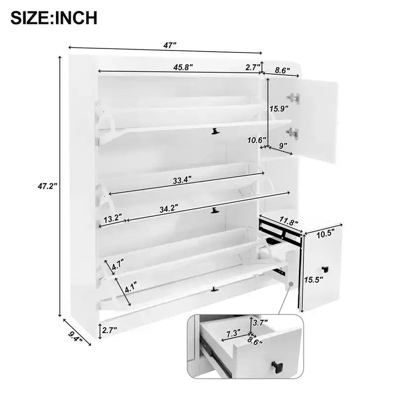 Shoe Cabinet with 3 Flip Drawers, Free Standing Shoe Organizer with Pull-down Seat, Hidden Shoe Storage Cabinet for Hallway Living Room