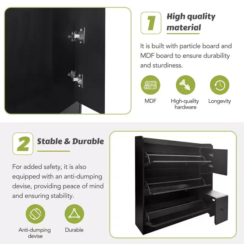 Shoe Cabinet with 3 Flip Drawers, Free Standing Shoe Organizer with Pull-down Seat, Hidden Shoe Storage Cabinet for Hallway Living Room