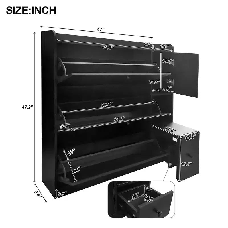 Shoe Cabinet with 3 Flip Drawers, Free Standing Shoe Organizer with Pull-down Seat, Hidden Shoe Storage Cabinet for Hallway Living Room