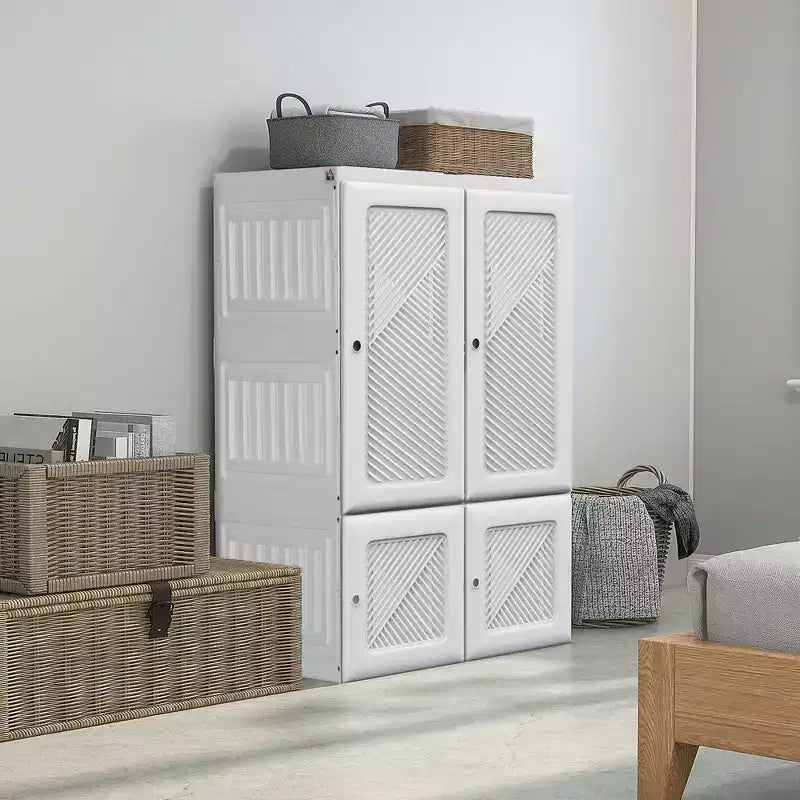 Portable Foldable Wardrobe Closet with Cube Compartments & Magnet Doors - White