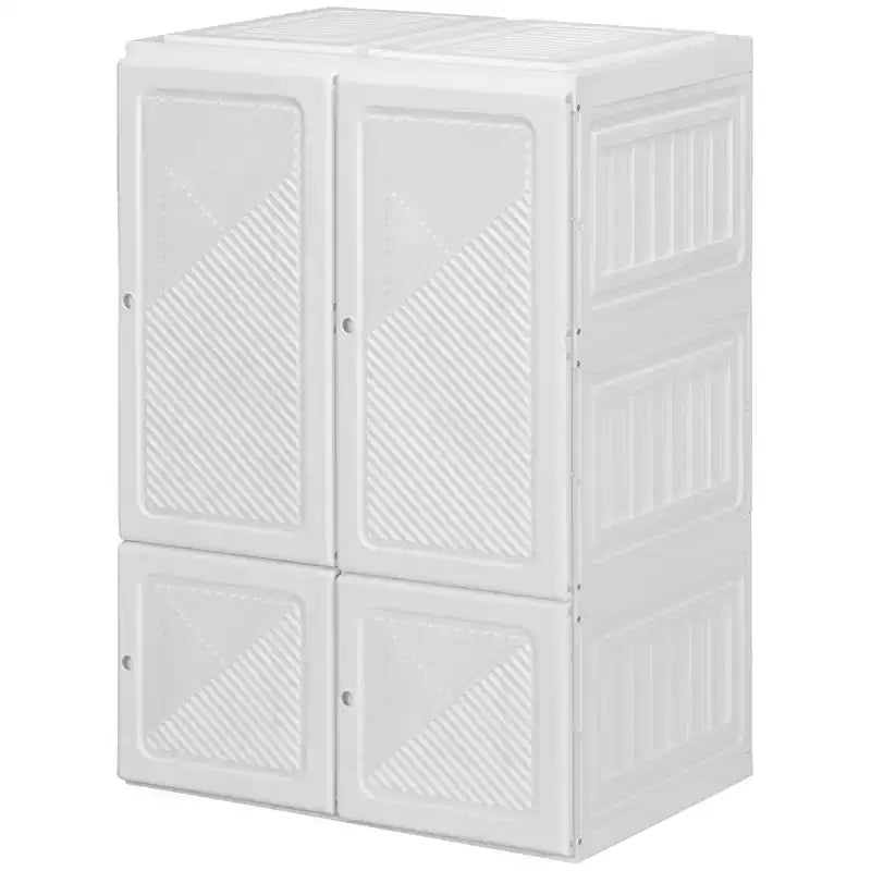 Portable Foldable Wardrobe Closet with Cube Compartments & Magnet Doors - White