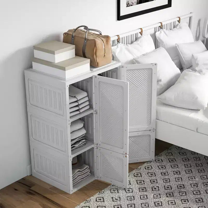 Portable Foldable Wardrobe Closet with Cube Compartments & Magnet Doors - White
