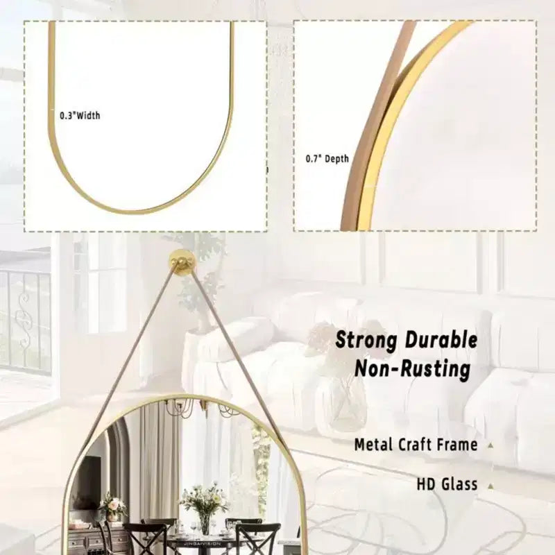 HOMLUX 16x48 Oval Pill Full Length Mirror Decorative Wall Hanging Mirror Bathroom Entryway,Black/Gold
