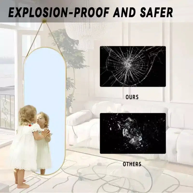 HOMLUX 16x48 Oval Pill Full Length Mirror Decorative Wall Hanging Mirror Bathroom Entryway,Black/Gold