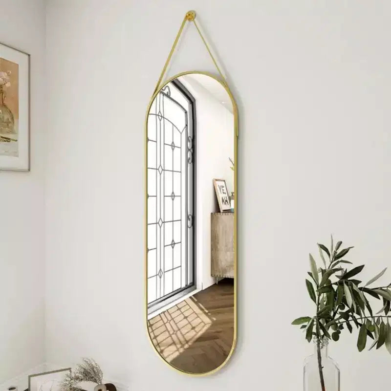 HOMLUX 16x48 Oval Pill Full Length Mirror Decorative Wall Hanging Mirror Bathroom Entryway,Black/Gold
