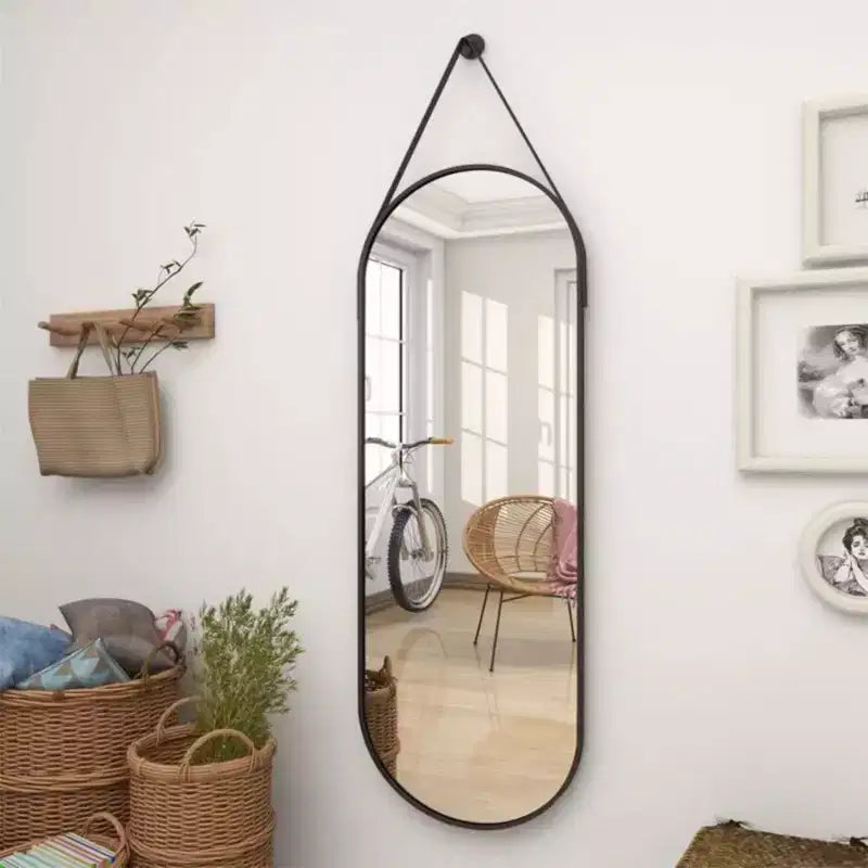 HOMLUX 16x48 Oval Pill Full Length Mirror Decorative Wall Hanging Mirror Bathroom Entryway,Black/Gold