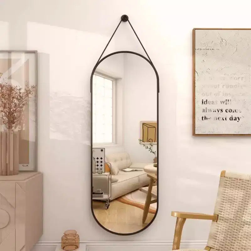 HOMLUX 16x48 Oval Pill Full Length Mirror Decorative Wall Hanging Mirror Bathroom Entryway,Black/Gold