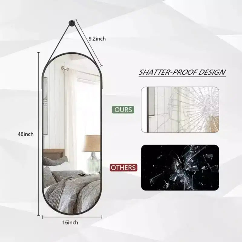 HOMLUX 16x48 Oval Pill Full Length Mirror Decorative Wall Hanging Mirror Bathroom Entryway,Black/Gold