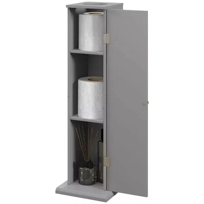 Meuble de rangement WC HOMCOM, Meuble d'angle de salle de bain avec portes et étagères, Organisateur de rangement fin pour papier toilette et shampoing
