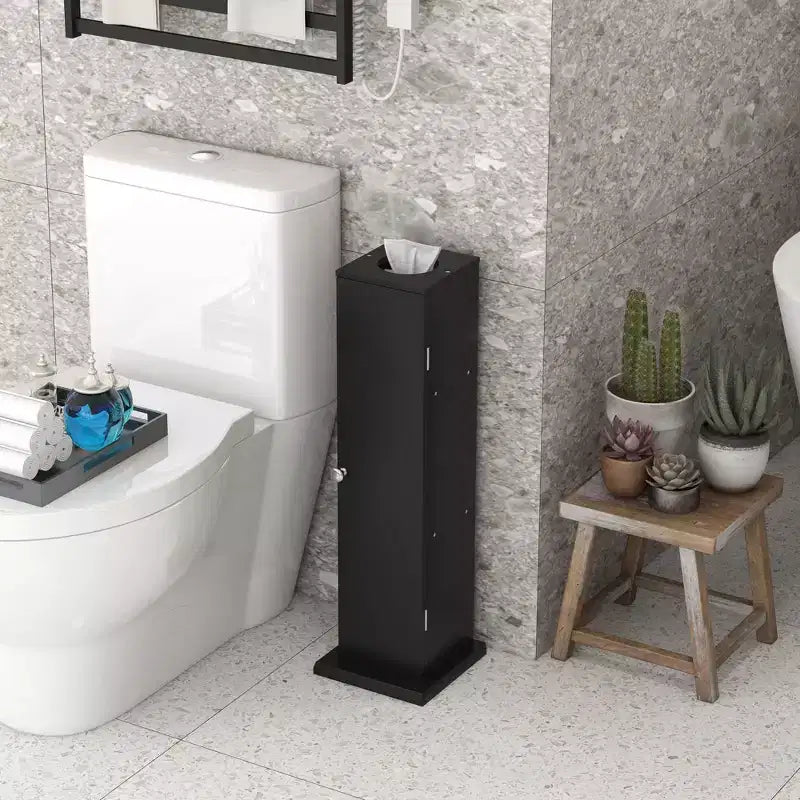 Meuble de rangement WC HOMCOM, Meuble d'angle de salle de bain avec portes et étagères, Organisateur de rangement fin pour papier toilette et shampoing