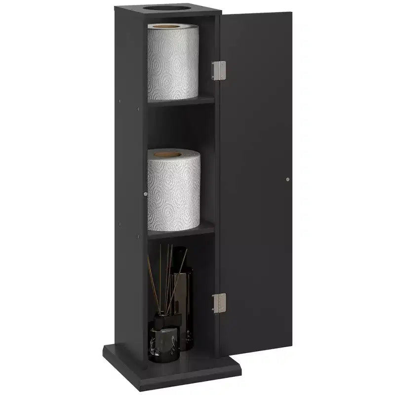 Meuble de rangement WC HOMCOM, Meuble d'angle de salle de bain avec portes et étagères, Organisateur de rangement fin pour papier toilette et shampoing