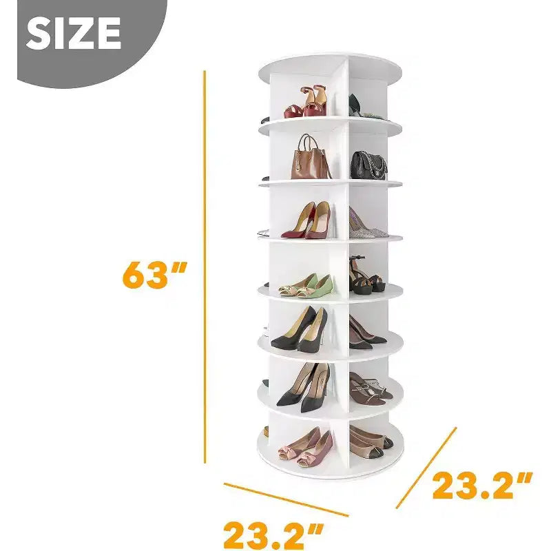 7-Tier Rotating Shoe Rack Tower with 360° Carousel - White