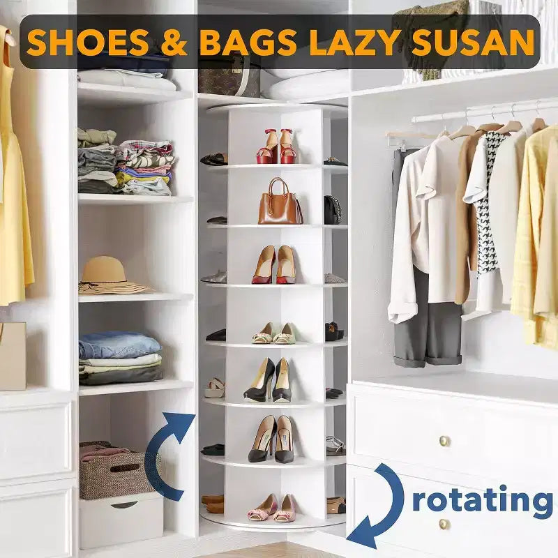 7-Tier Rotating Shoe Rack Tower with 360° Carousel - White