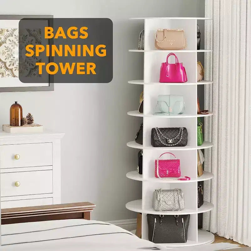 7-Tier Rotating Shoe Rack Tower with 360° Carousel - White