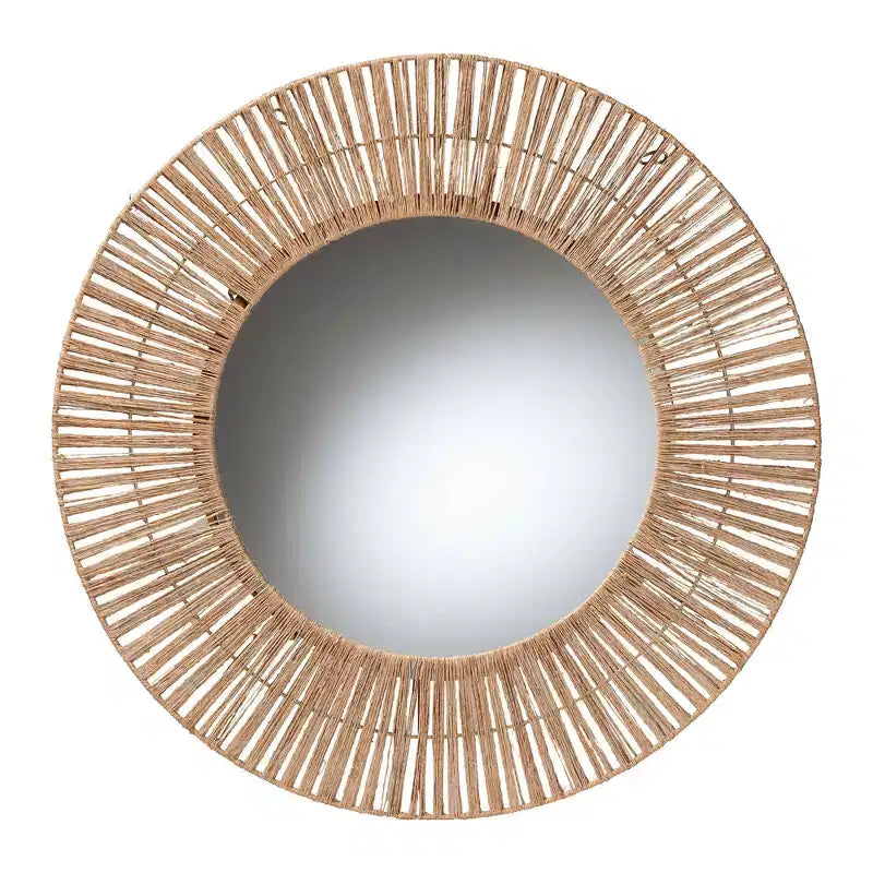 Round Bohemian Seagrass Accent Wall Mirror - Natural Brown