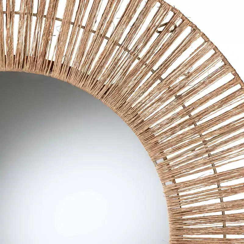 Round Bohemian Seagrass Accent Wall Mirror - Natural Brown