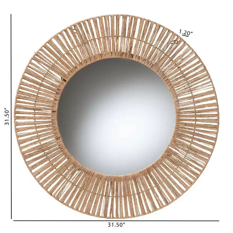 Round Bohemian Seagrass Accent Wall Mirror - Natural Brown