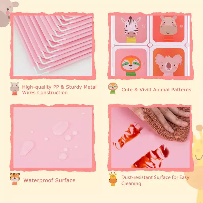 8-Cube Kids Wardrobe with Hanging Section & Animal Print Doors