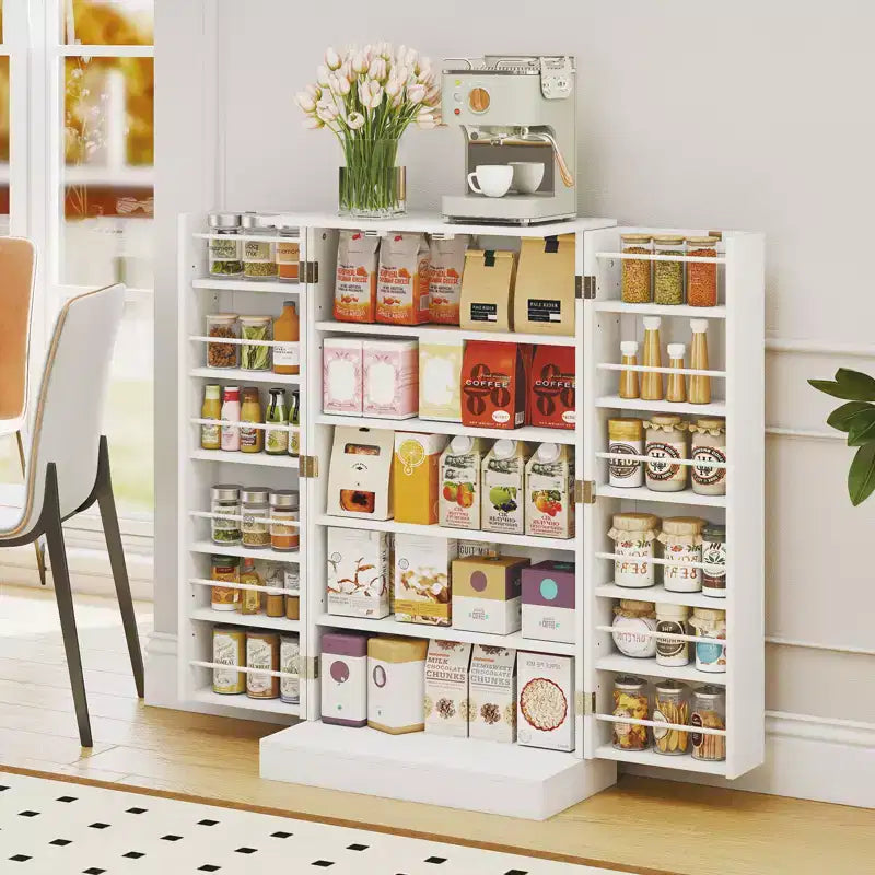 41" Farmhouse Kitchen Pantry Cabinet with 17 Shelves - Gray/White