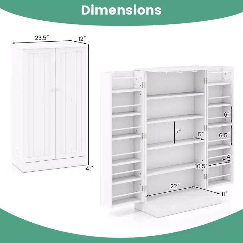 41" Farmhouse Kitchen Pantry Cabinet with 17 Shelves - Gray/White