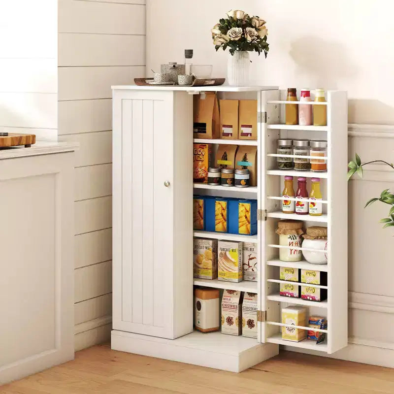 41" Farmhouse Kitchen Pantry Cabinet with 17 Shelves - Gray/White
