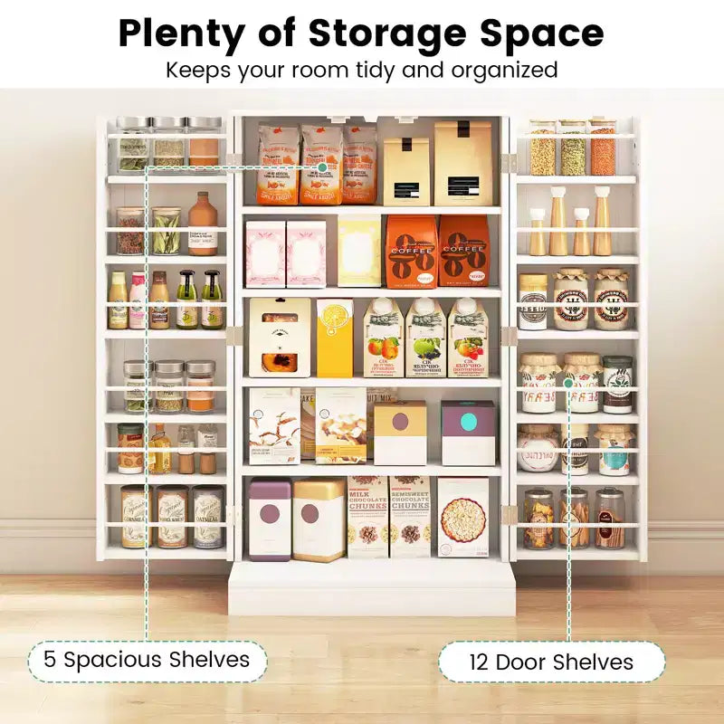 41" Farmhouse Kitchen Pantry Cabinet with 17 Shelves - Gray/White