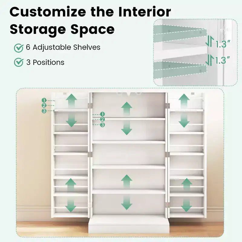 41" Farmhouse Kitchen Pantry Cabinet with 17 Shelves - Gray/White