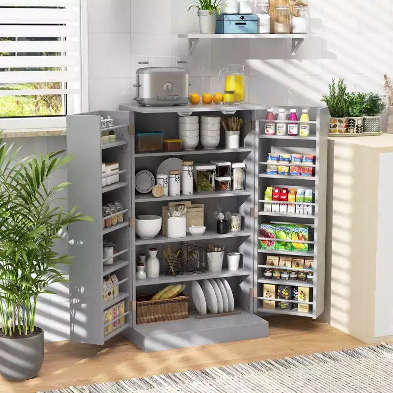 41" Farmhouse Kitchen Pantry Cabinet with 17 Shelves - Gray/White