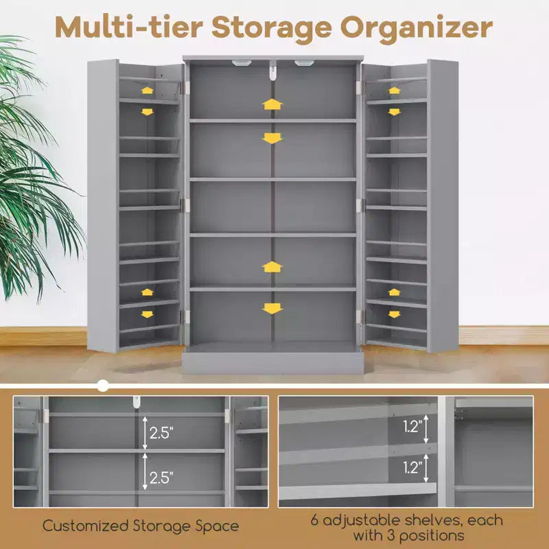 41" Farmhouse Kitchen Pantry Cabinet with 17 Shelves - Gray/White