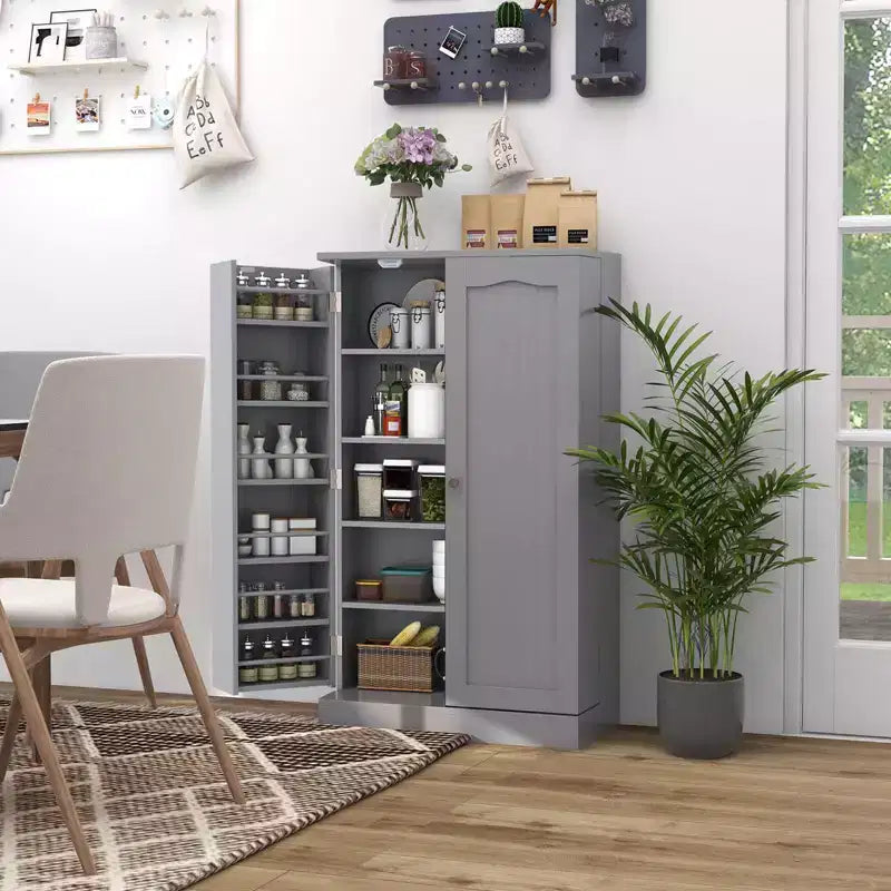 41" Farmhouse Kitchen Pantry Cabinet with 17 Shelves - Gray/White