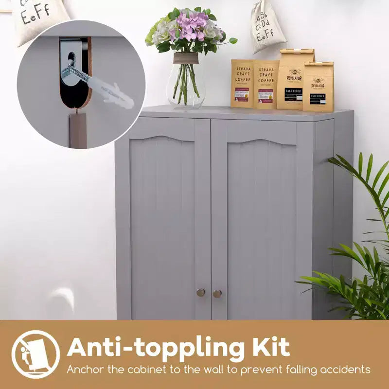 41" Farmhouse Kitchen Pantry Cabinet with 17 Shelves - Gray/White