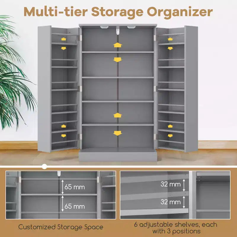 41" Farmhouse Kitchen Pantry Cabinet with 17 Shelves - Gray/White