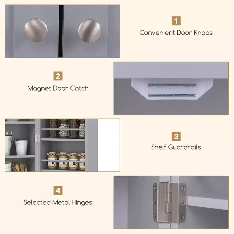 41" Farmhouse Kitchen Pantry Cabinet with 17 Shelves - Gray/White