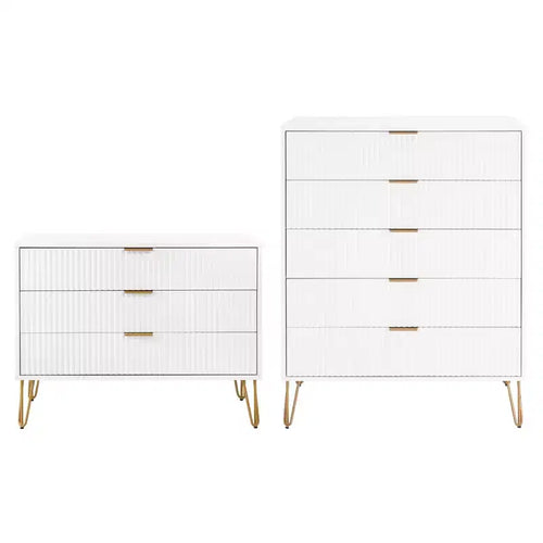 Manhattan Comfort Dumbo 2pc Modern 5 Drawer Dresser and 3 Drawer Dresser Set