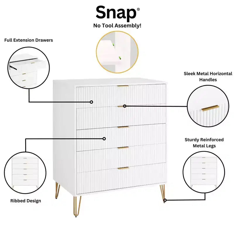 2-Piece Modern Dresser Set - 5-Drawer Vertical & 3-Drawer Horizontal