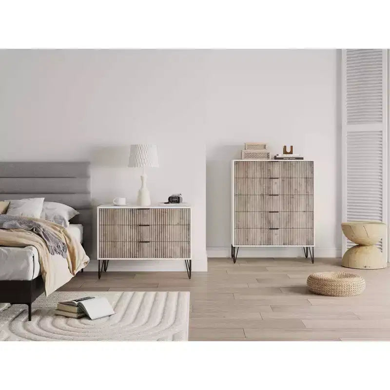 2-Piece Modern Dresser Set - 5-Drawer Vertical & 3-Drawer Horizontal