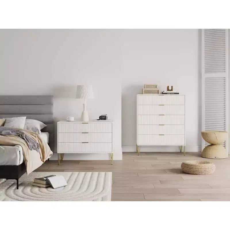 2-Piece Modern Dresser Set - 5-Drawer Vertical & 3-Drawer Horizontal