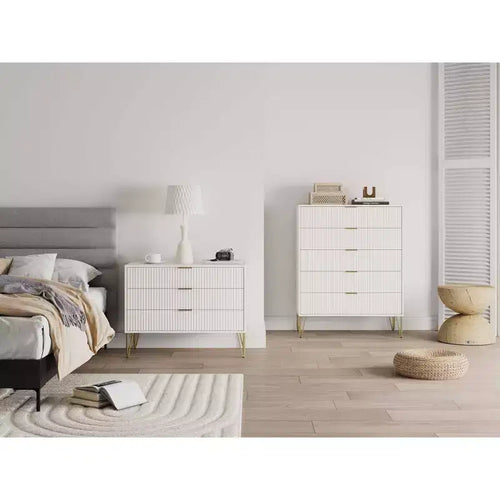 2-Piece Modern Dresser Set - 5-Drawer Vertical & 3-Drawer Horizontal