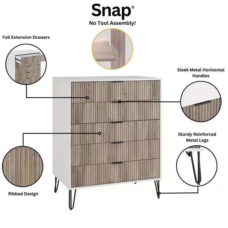 2-Piece Modern Dresser Set - 5-Drawer Vertical & 3-Drawer Horizontal