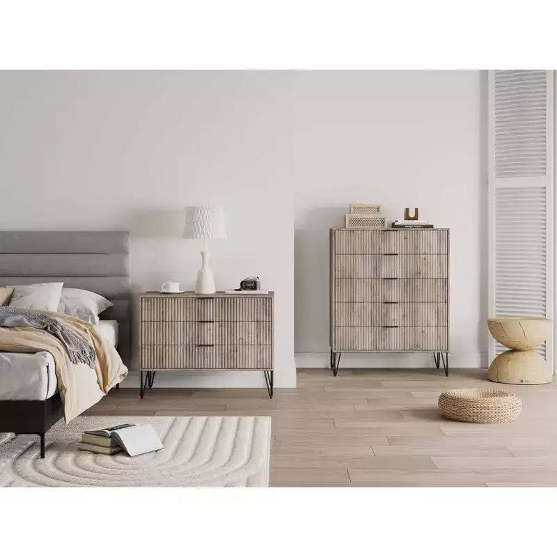 2-Piece Modern Dresser Set - 5-Drawer Vertical & 3-Drawer Horizontal