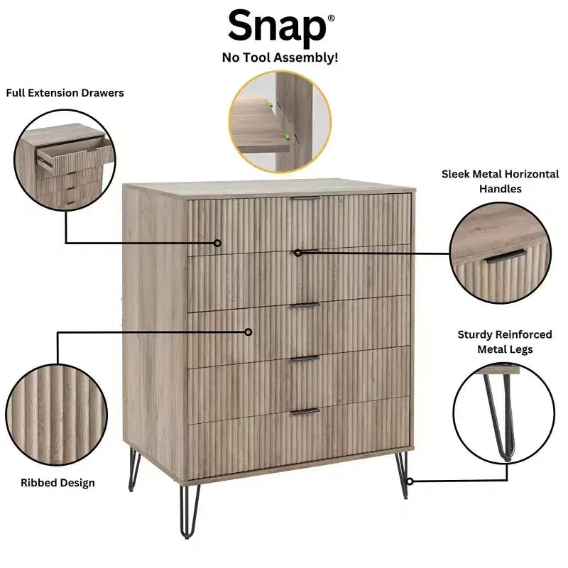 2-Piece Modern Dresser Set - 5-Drawer Vertical & 3-Drawer Horizontal
