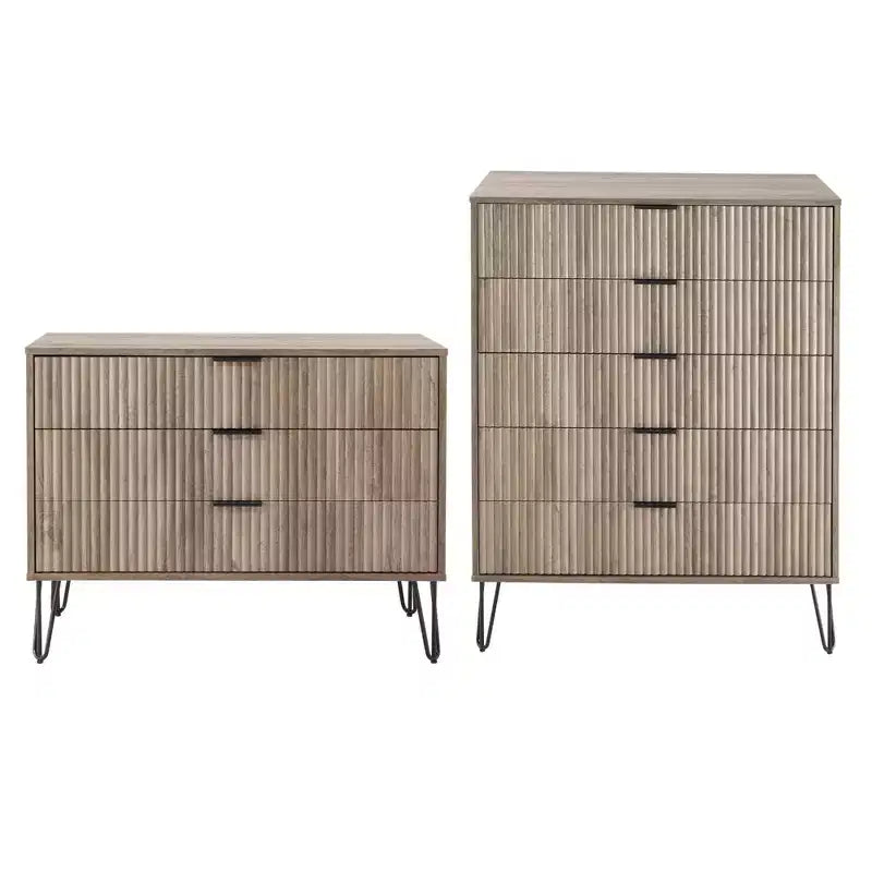 2-Piece Modern Dresser Set - 5-Drawer Vertical & 3-Drawer Horizontal