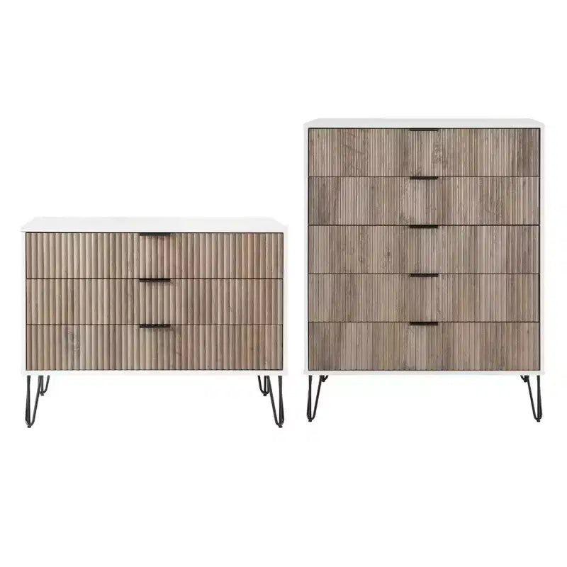 2-Piece Modern Dresser Set - 5-Drawer Vertical & 3-Drawer Horizontal