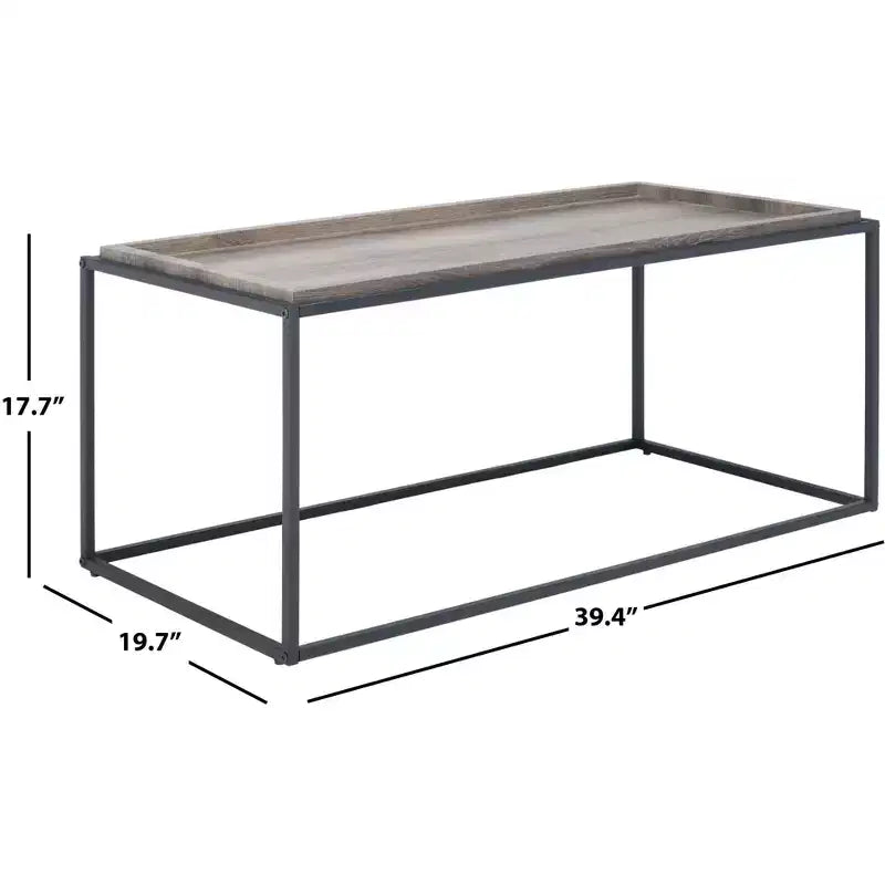 Rectangle Coffee Table with Wood Tray Top & Black Metal Frame