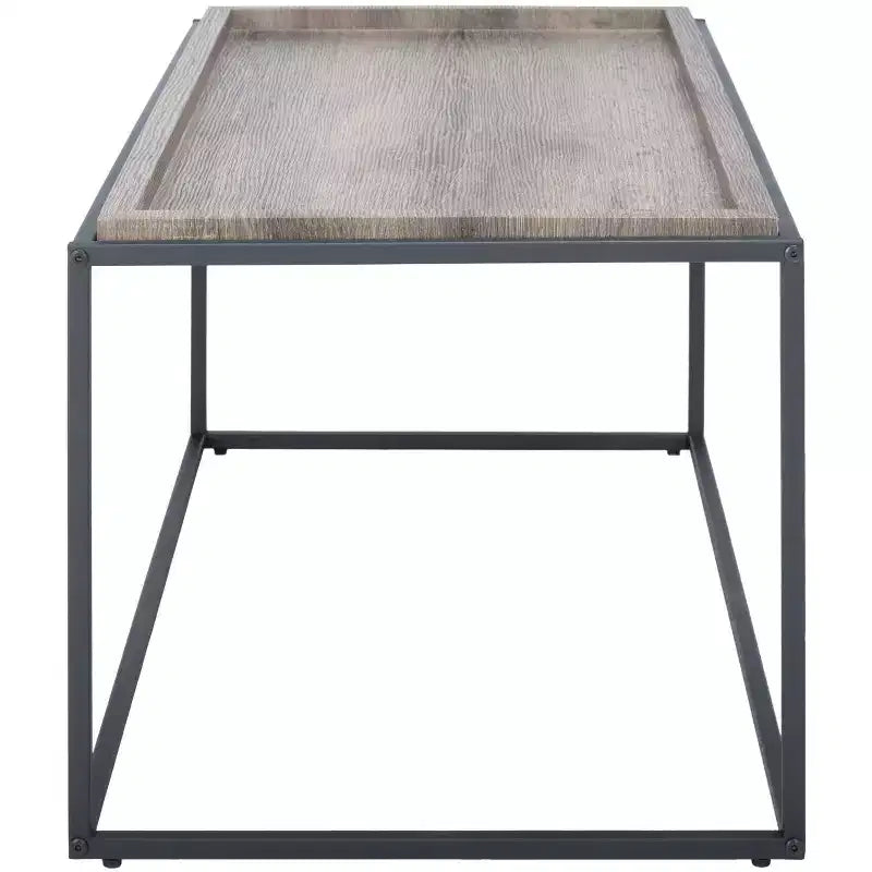 Rectangle Coffee Table with Wood Tray Top & Black Metal Frame