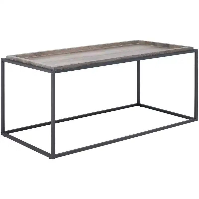Rectangle Coffee Table with Wood Tray Top & Black Metal Frame