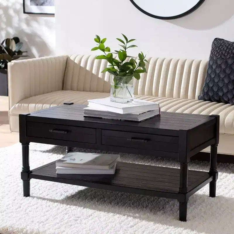 Rectangle Coffee Table with 2 Drawers & Storage - Black