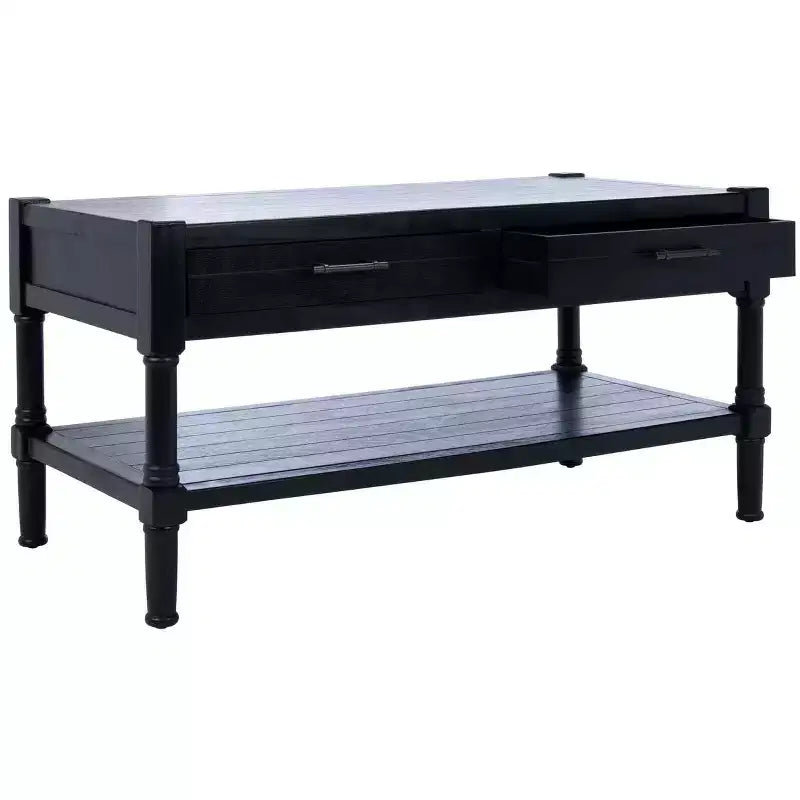 Rectangle Coffee Table with 2 Drawers & Storage - Black