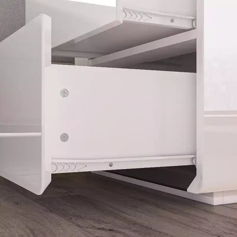 Modern Nightstand with LED Base Light & 2 Drawers - White High Gloss