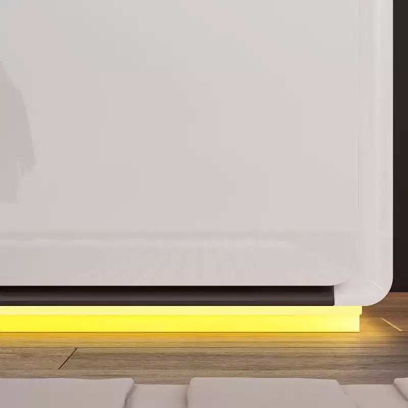 Modern Nightstand with LED Base Light & 2 Drawers - White High Gloss